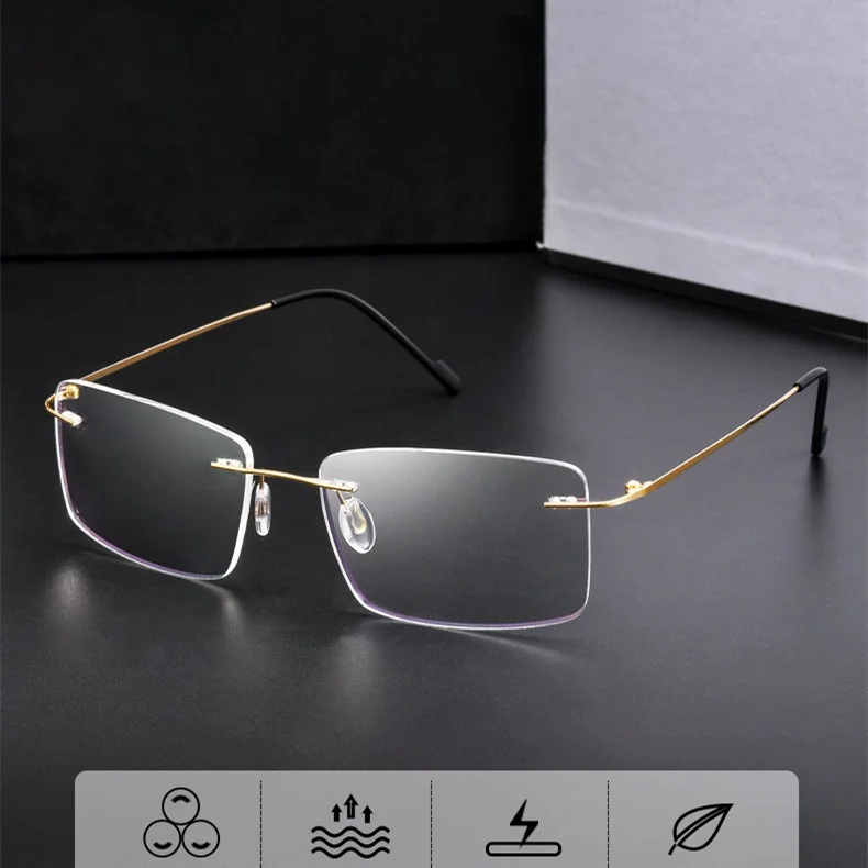 Flexible Memory Titanium Alloy Rimless Eyeglasses Frame Clear Spectacles Eyewear 3
