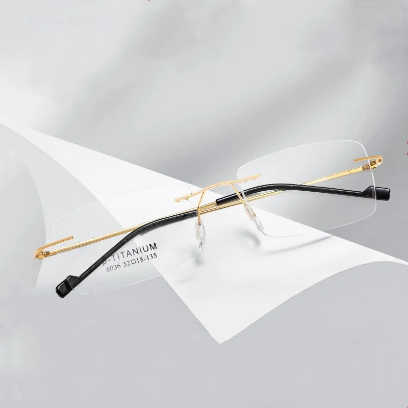 Flexible Titanium Alloy Eyeglass frame Women Men Rimless Ultralight Gold Glasses 4